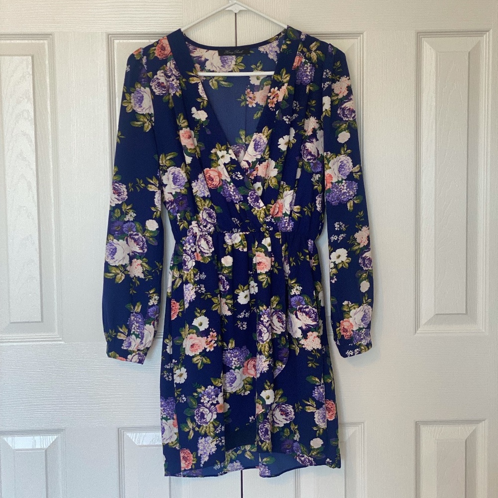 Navy Floral Short Long-Sleeve Dress